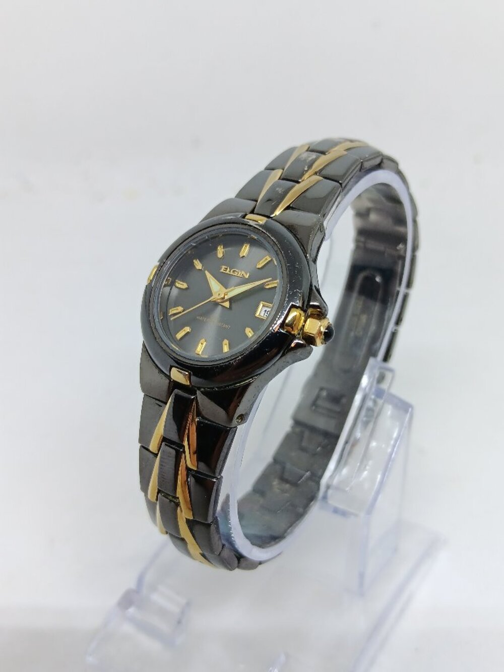 Elgin EG158 Women's 25mm Black - Gold Japanese Quartz Bracelet Watch NEW BATTERY